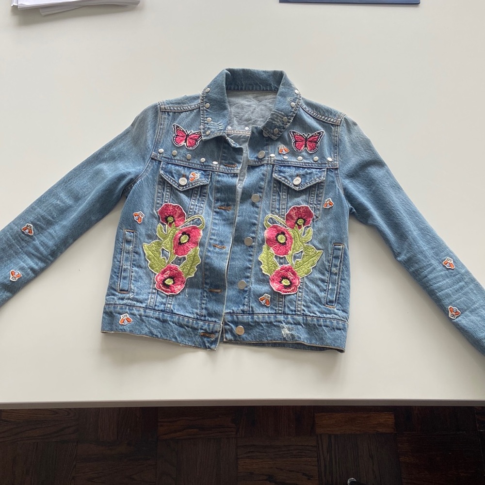 Vintage floral and butterfly denim jacket